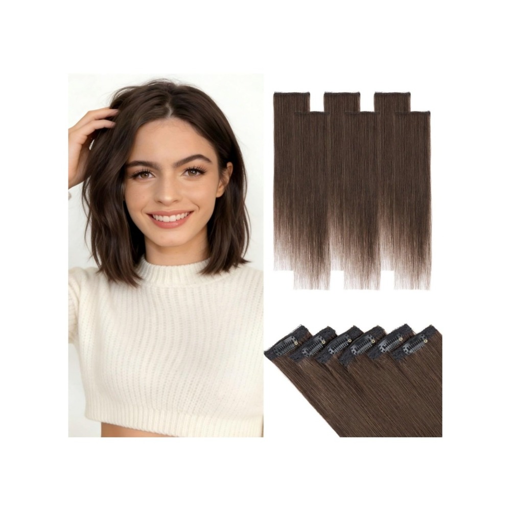 6pc Clip In Real Human Hair Extensions 12 Inch 33g Dark Brown Straight Hairpiece